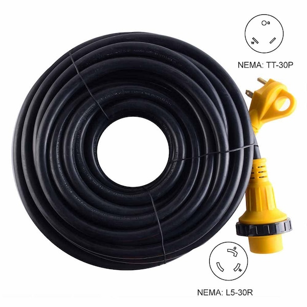 Superior Electric 50 ft. 30 Amp RV 10AWG Cord With Connector NEMA L5-30R, Plug NEMA TT-30P & Handle - RVA1525