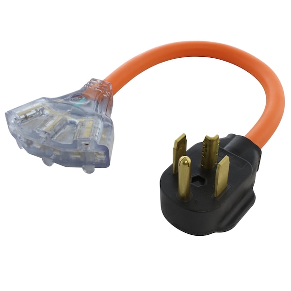 Ac Works 1.5FT 30A 4-Prong Dryer Plug to 3 NEMA 6-15/20 Tri-Outlets w/Indicator - S1430W620-018