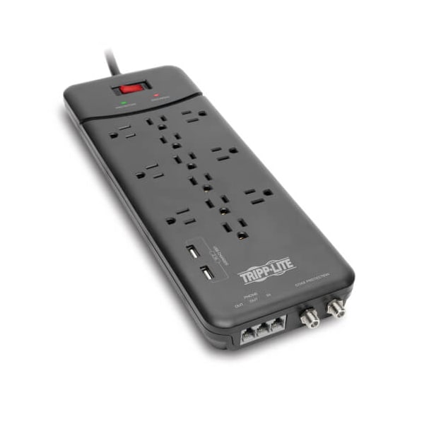 Tripp Lite Surge Protector Power Strip 12 Outlet 2 USB Ports Tel/Modem/Coax - TLP128TTUSBB