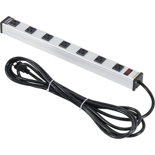 Global Industrial 19 7 Outlet Aluminum Power Strip with 15-ft Cord ETL/cETL - 500883
