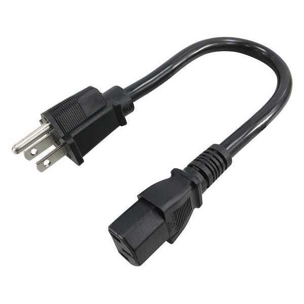 Zoro Select Power Cord, 5-15P, SJT, 1 ft., Blk, 13A, 16/3 - 5XFN2ID