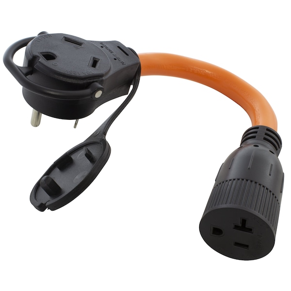 Ac Works 1FT 30A RV Piggy-Back Plug with 15/20 Amp Household Connector - PBTT30520