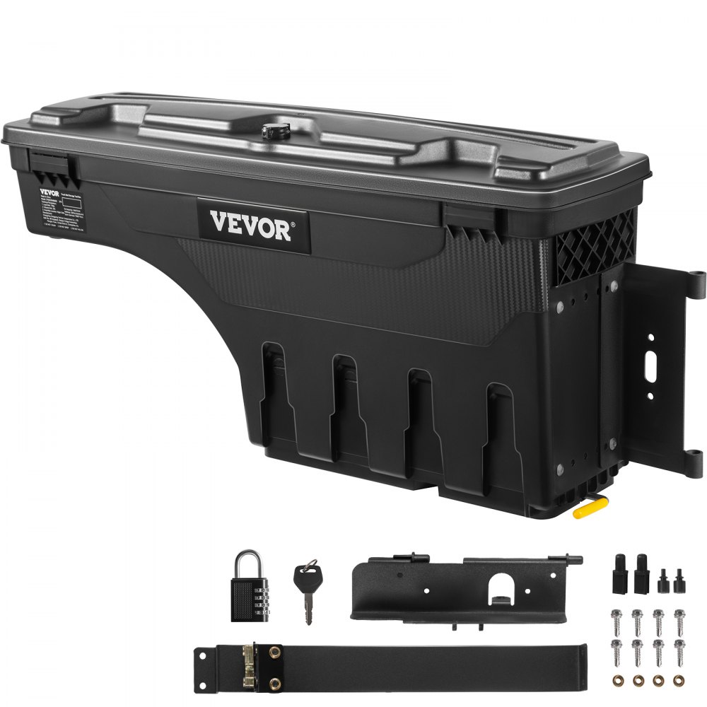 VEVOR Truck Bed Storage Box, Lockable Lid, Waterproof ABS Wheel Well Tool Box 6.6 Gal/20 L with Password Padlock, Compatible with Tundra 2007-2021, Passenger Side, Black - KTOYOTATUNDRALH6JV0