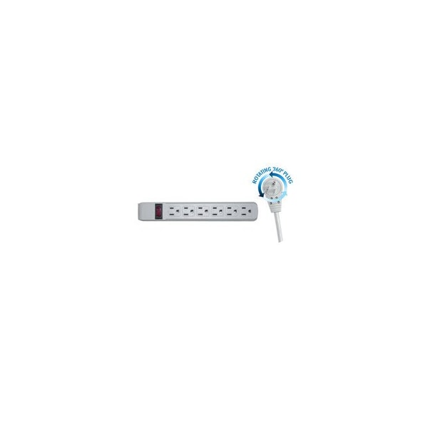 Swe-Tech 3C Surge Protector, Flat Rotating Plug, 6 Outlet, Gray Horizontal Outlets, Plastic, Power Cord 4 foot - FWT51W1-19204