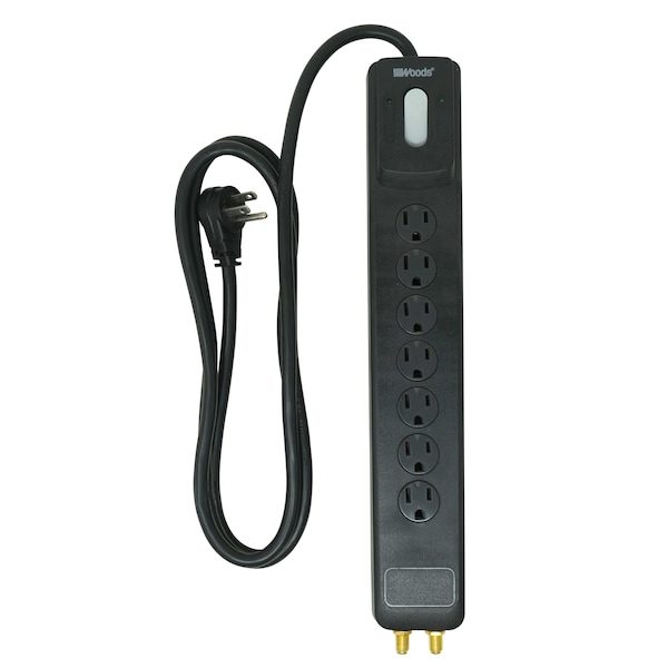Woods 7 outlet surge strip, 1780J, 4FT cord w/flat plug and safety covers - 41626
