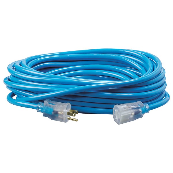 Southwire SJTW Extension Cord, 12 AWG, Outdoor, 12/3, 1 Outlets, 5-15R, Blue, PVC, 5-15P, 50 ft - 2578SW000H