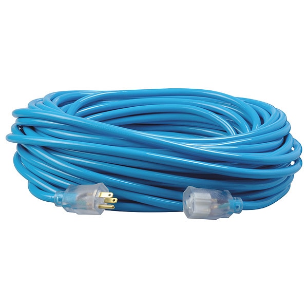 Southwire SJTW Extension Cord, 12 AWG, Outdoor, 12/3, 1 Outlets, 5-15R, Blue, PVC, 5-15P, 100 ft - 2579SW000H