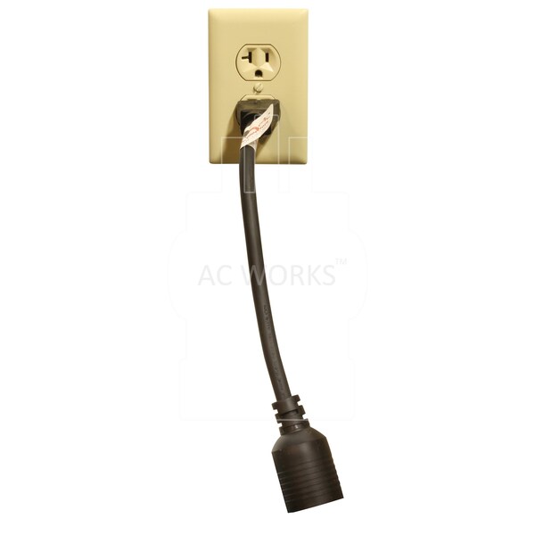 Ac Works 1FT NEMA 5-20P 20A 125V Plug to Locking 20 Amp L5-20R Female Connector - S520L520-012