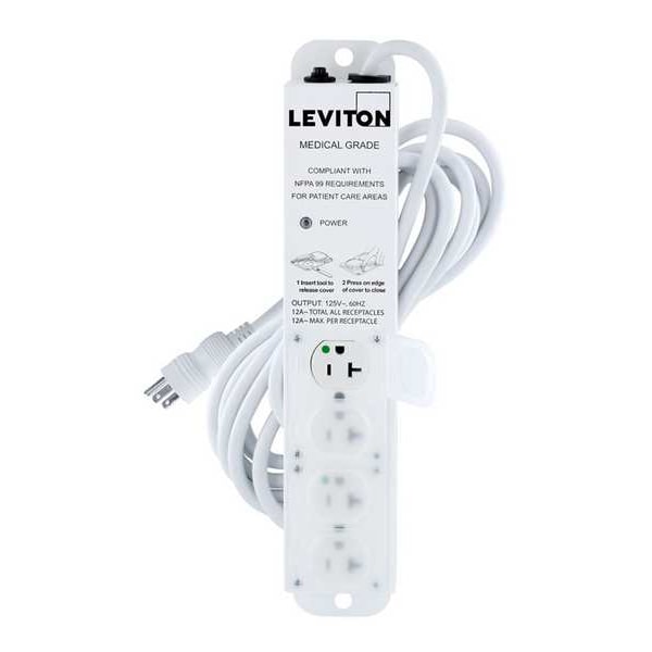 Leviton Outlet Strip, 20 A, 15 ft Cord L, 4 Outlets - 5304M-2N5