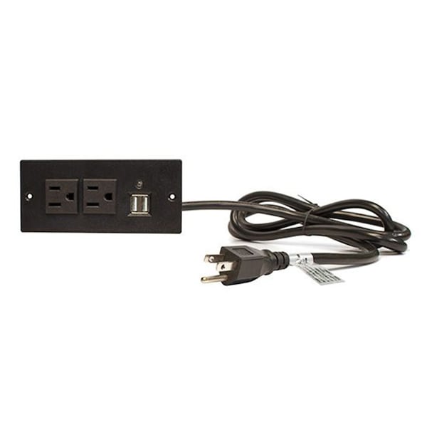 Raffel Black 6 Ft. Power Supply Cord Recess Mount 2-Outlet with 2-USB Charging Ports - RA.PS.2P.2USB.LTUL