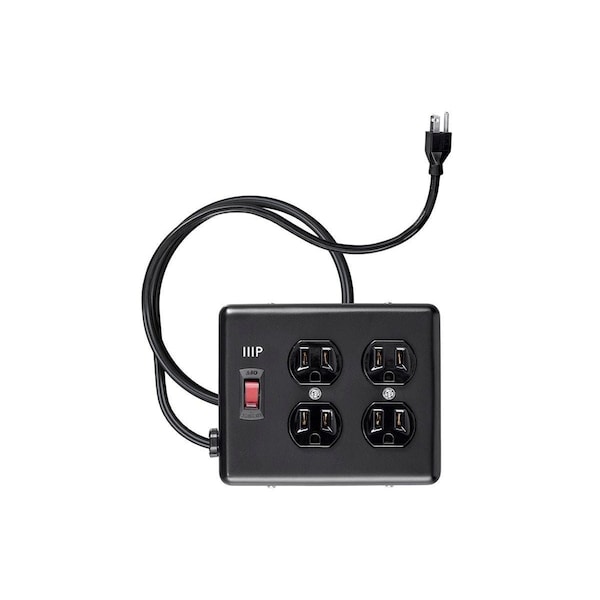 Monoprice Heavy Duty 4 Outlet Metal Surge Power Box_ 180 Joules_ w/6ft Cord_ Blk - 35099