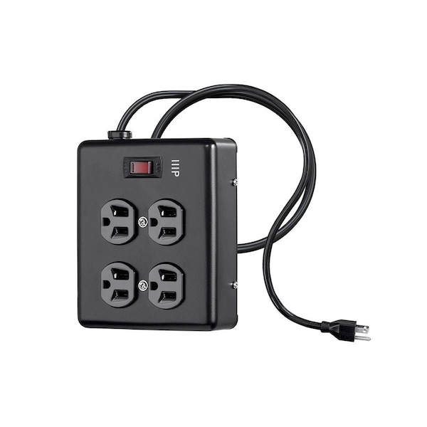 Monoprice Heavy Duty 4 Outlet Metal Surge Power Box_ 180 Joules_ w/6ft Cord_ Blk - 35099