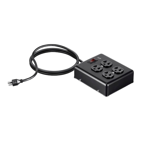 Monoprice Heavy Duty 4 Outlet Metal Surge Power Box_ 180 Joules_ w/6ft Cord_ Blk - 35099