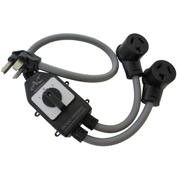 Ac Works Safety Switch Y-Cable 30A 3-Prong Dryer Plug to 2 3-Prong Dryer Connectors - EVY1030SW-036