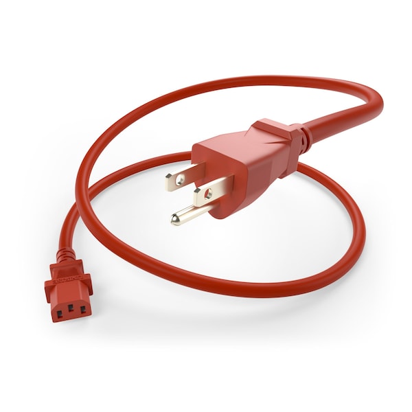 Unirise Usa 2Ft Power Cord 5/15P - C13 10Amp Red - PWCD-515PC13-10A-02F-RED