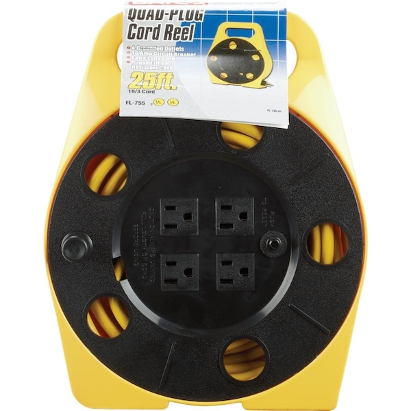 Bayco 25 Ft. of 16/3 Cord Capacity Polypropylene Multi-Plug Cord Reel - FL-755PDQ