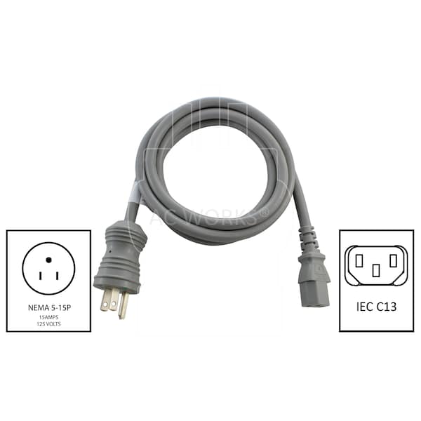 Ac Works 15A 6FT 14/3 Medical Grade Power Cord to IEC C13 End - MD15AC13-072