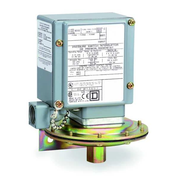 Interruptor de presión Telemecanique Sensors, (1) puerto, 1/4-18 pulgadas FNPT, SPDT, 1 a 40 psi, Acción estándar - 9012GDW2
