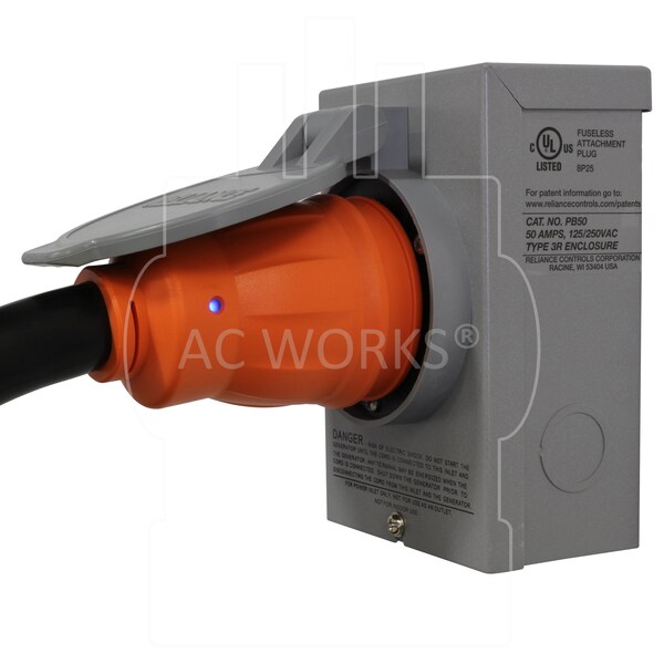 Ac Works 15ft 50A Generator Transfer Switch Power Cord With Power Indicator - TE1450-015