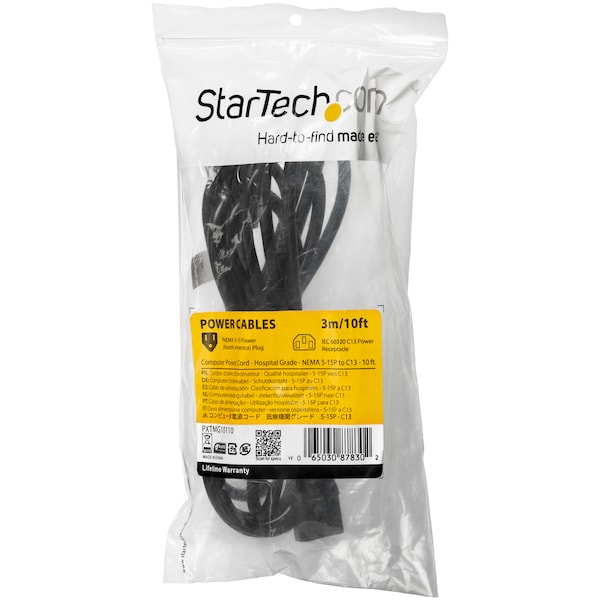 Startech.Com 10ft Hospital-Grade Power Cord - NEMA 5-15P to C13 - PXTMG10110