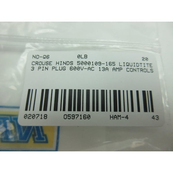 Crouse Hinds 5000109-165 Liquidtite 600V-Ac Cordset Cable - 5000109-165