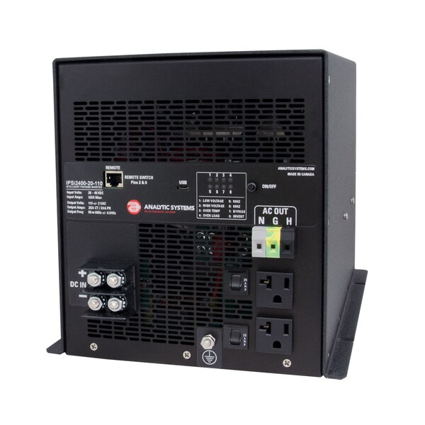 Analytic Systems Power Inverter, Pure Sine Wave, 2,400 W Continuous, 3 Outlets - IPSI2400-20-110