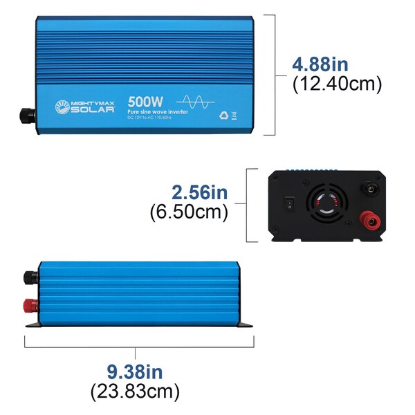 Mighty Max Battery Power Inverter, Pure Sine Wave, 500 W Continuous, 2 Outlets - MAX3532822