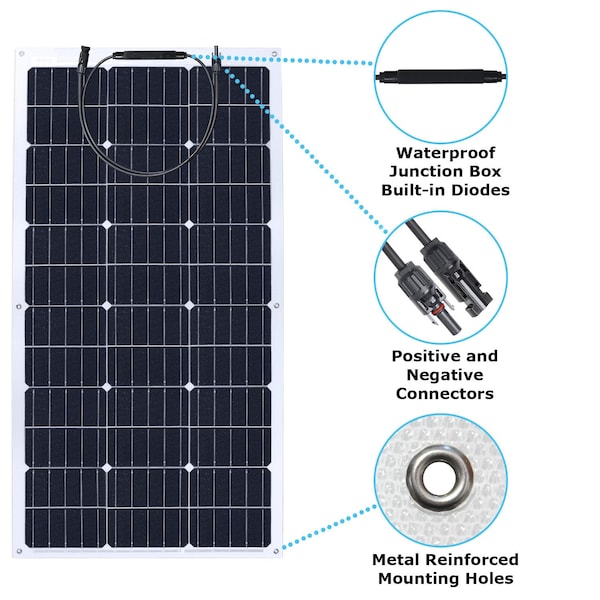 Mighty Max Battery Monocrystalline Solar Panel, 100 W, 12/18V, MC4 - MAX3857463