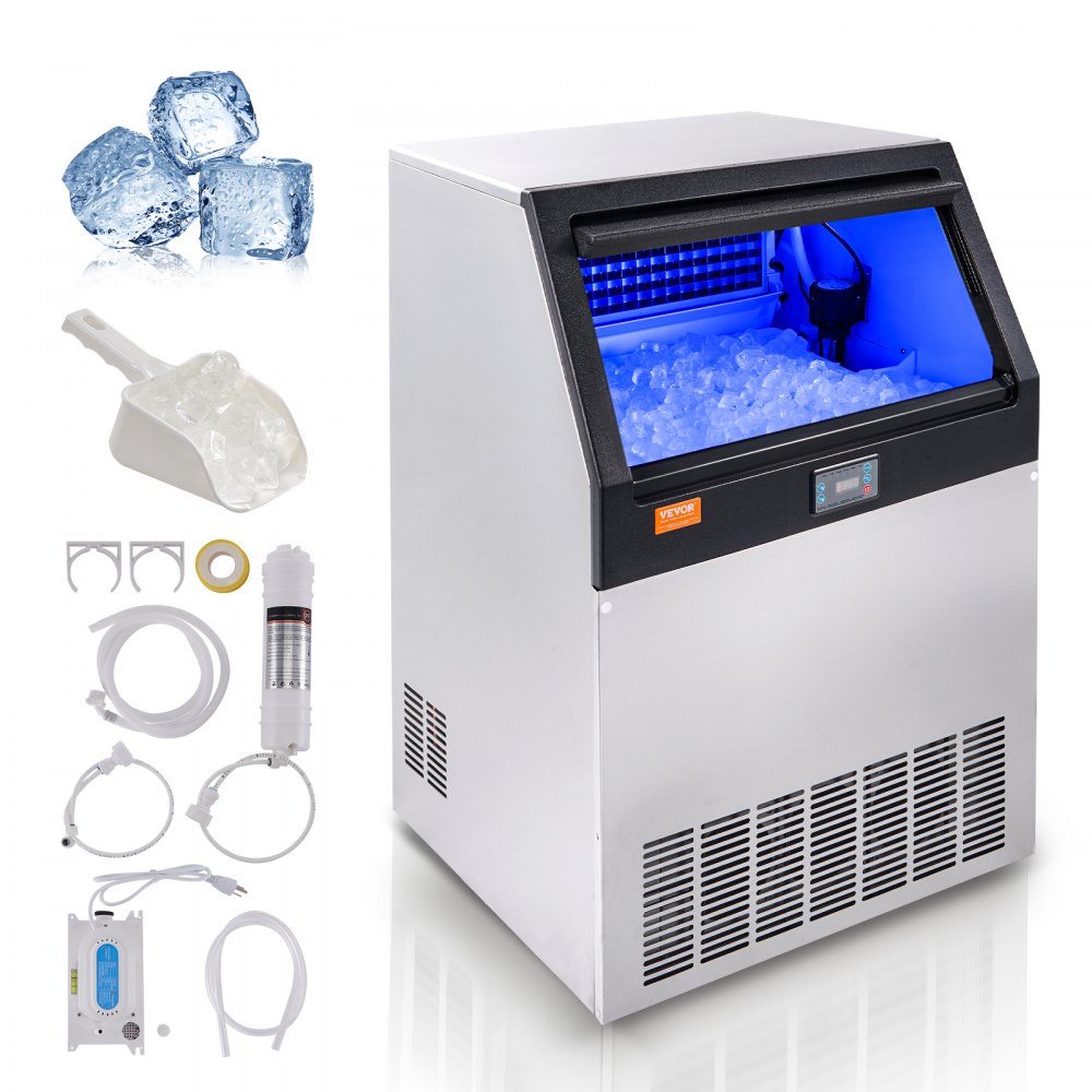 VEVOR Máquina para hacer hielo comercial, 200 libras/24 horas, máquina para hacer hielo, 90 cubitos de hielo en 12-15 minutos, máquina para hacer hielo con gabinete independiente con capacidad de almacenamiento de 66 libras, pantalla digital LED, para bar, hogar, oficina, restaurante - SYYTSFBZBJ20M9XU6V1