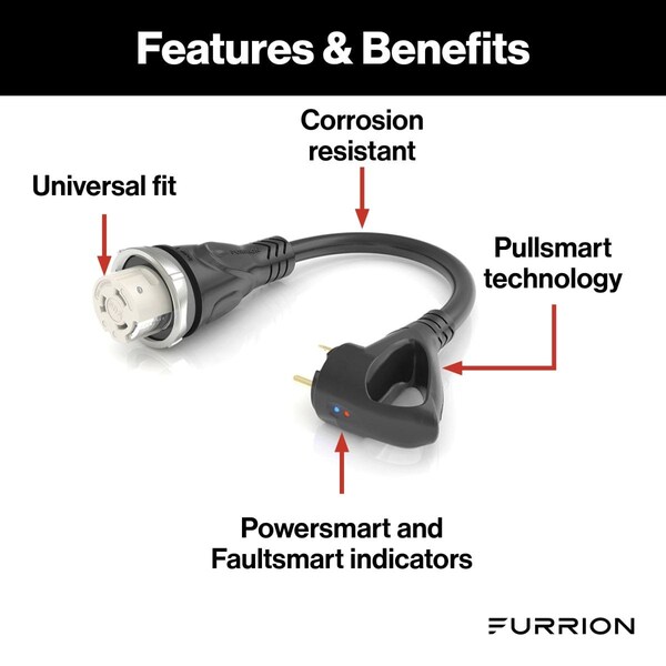 Furrion From 50 Amp125250 Volt Female Connector To 30 Amp Straight Blade RV Male Plug Pigtail Adapter - FP5030R-SB