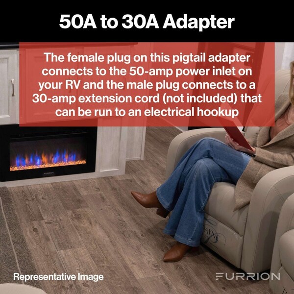 Furrion From 50 Amp125250 Volt Female Connector To 30 Amp Straight Blade RV Male Plug Pigtail Adapter - FP5030R-SB