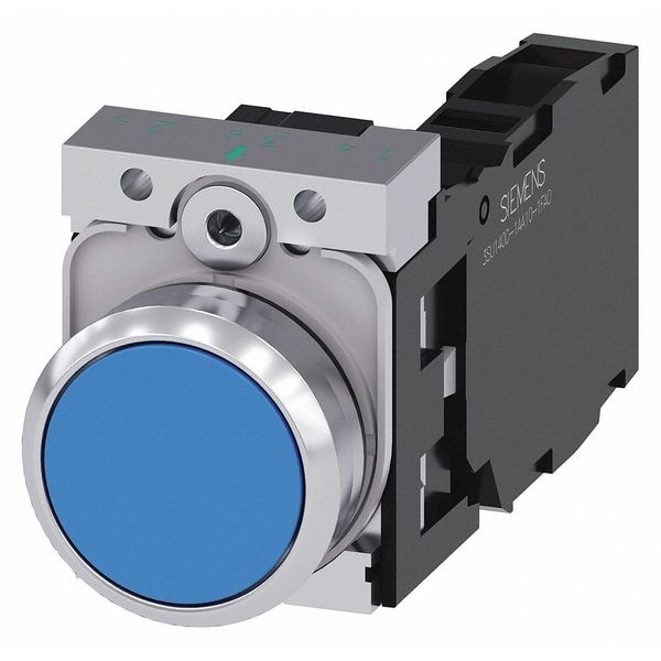 Botón pulsador Siemens, 22mm, azul, bisel de metal - 3SU1150-0AB50-1FA0