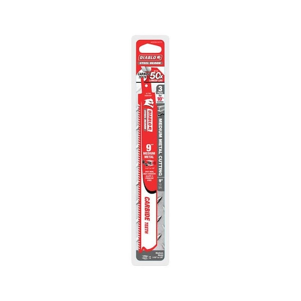 Diablo Steel Demon 9 in. Carbide Reciprocating Saw Blade 10 TPI 3 pk - DS0910CF3