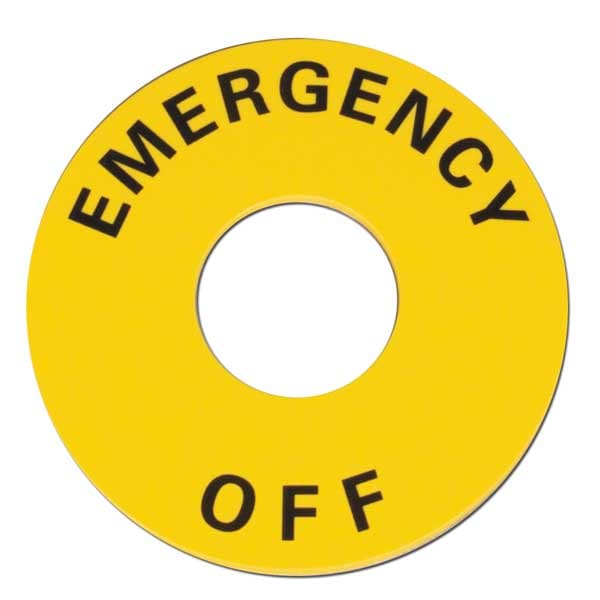 Placa de leyenda Omron, Apagado de Emergencia, Negro/Amarillo - A22Z-3466-2
