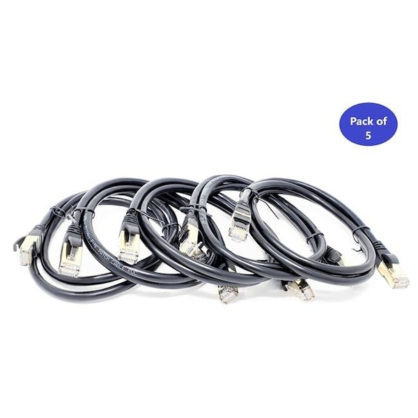 Micro Connectors Micro Connectors E12-003B-5 3 ft. CAT 8 SFTP Double Shielded RJ45 Snagless Ethernet Cable; Black - Pack of 5 - E12-003B-5