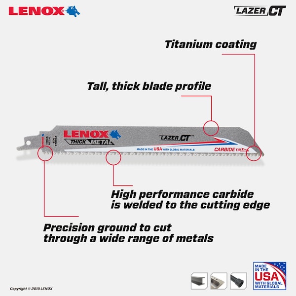 Irwin Lenox Lazer CT 9 in. Carbide Tipped Reciprocating Saw Blade 8 TPI 1 pc - 2014224