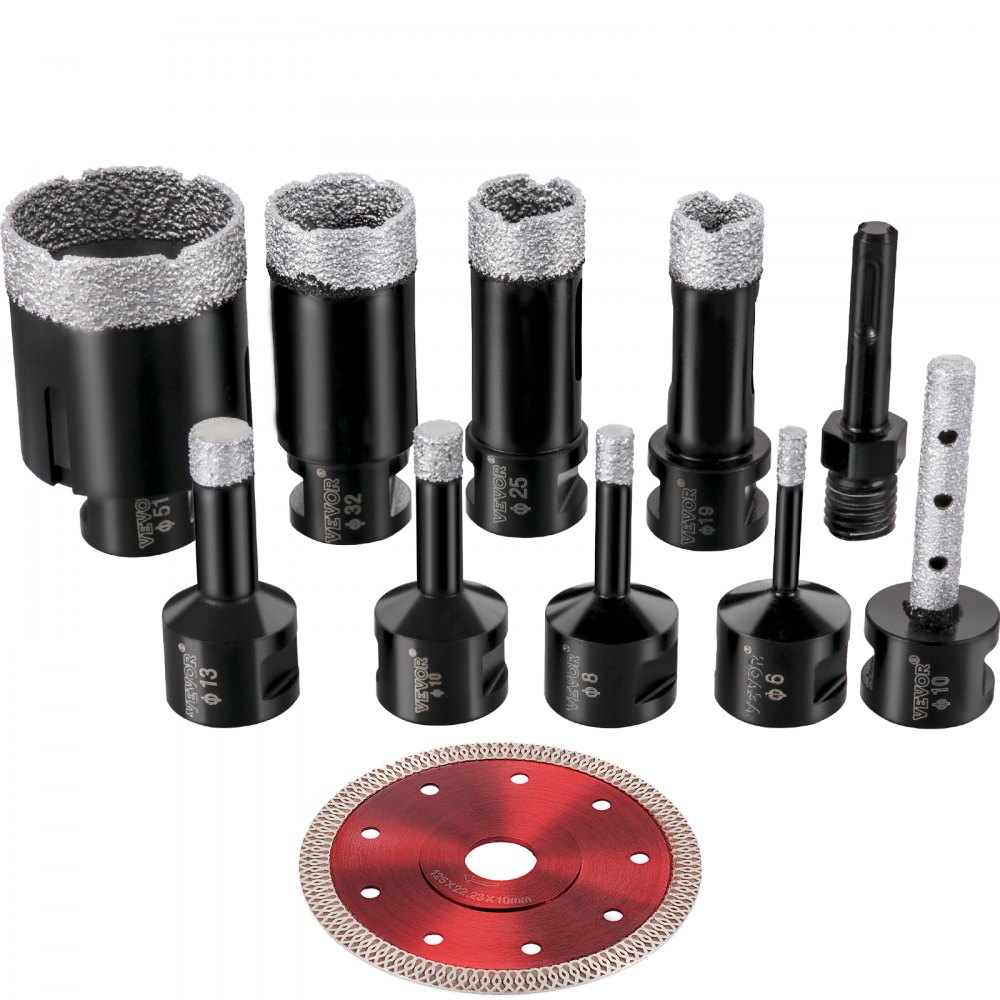VEVOR Diamond Drill Bits 6/8/10/13/19/25/32/51 mm Diamond Hole Saw Brazed Tile Hole Saw Kit 0.59in Segment Diamond Drill Bit Finger Bit SDS Tile Hole Saw with a Blade for Tile Ceramic Porcelain Marbl - JTQHJGSKZTZ109XUFV0