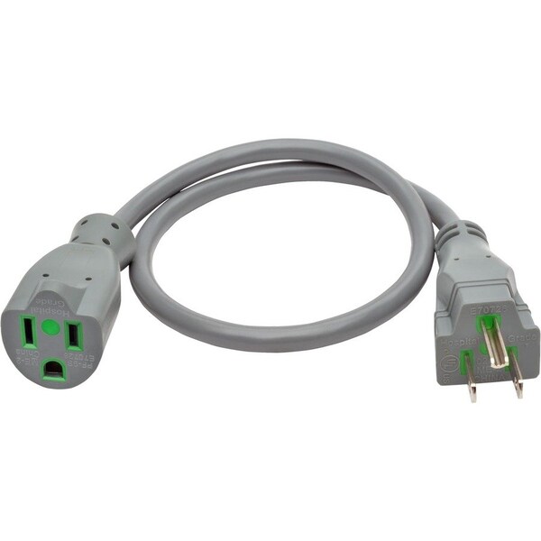 Tripp Lite Hospital Medical Power Extension Cord 5-15P 5-15R 13A Gray 2FT - P022-002-GY-HG
