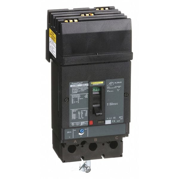 Square D Molded Case Circuit Breaker, JJA Series, 200A, 3 Pole, 600V AC, 100kA at 240V AC - JJA36200