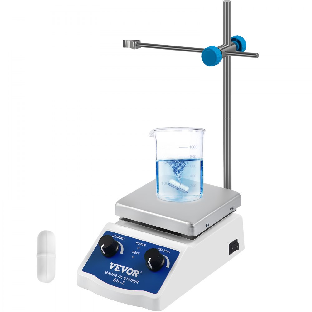 VEVOR SH-2 Magnetic Stirrer, 0-2000 RPM, 1000ml Mixing Capacity Laboratory Magnetic Stirrer Hotplate w/ Stand, 180W Heating Power 380°C Max Heating Temperature, for Lab Liquid Mixing Heating - SH-2CLJBQTZ000001V1