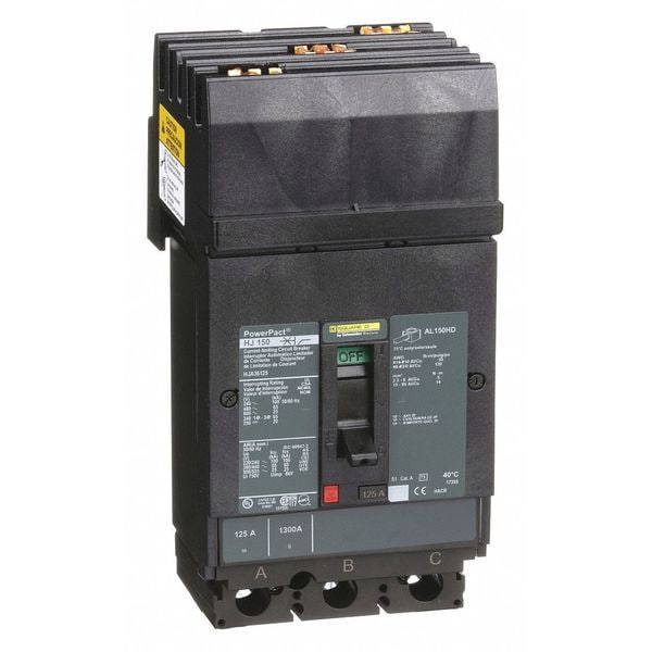 Square D Molded Case Circuit Breaker, HJA Series, 125A, 3 Pole, 600V AC, 100kA at 240V AC - HJA36125