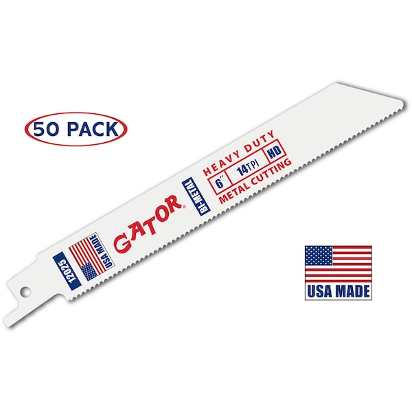 Gator Reciprocating Saw Blade 6 in. x 3/4 in. x 14tpi #12025, Heavy Duty Metal Cutting, 50PK - 12025