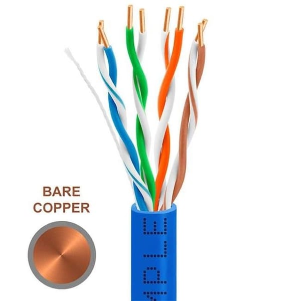 Cable a granel para pared Cmple 1301-N de 1000 pies, 350 MHz Cat5e 24 AWG de cobre desnudo - Azul