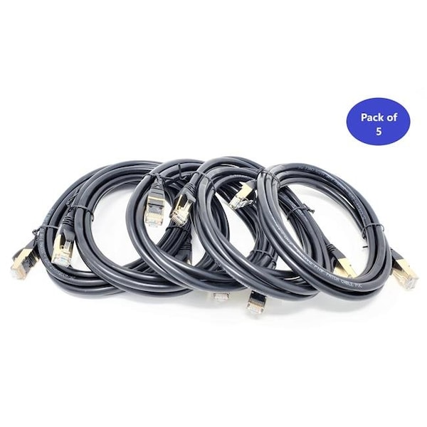 Cable Ethernet CAT 8 SFTP con doble blindaje de 7 pies, conector RJ45 sin enganches; Negro - Paquete de 5 - E12-007B-5