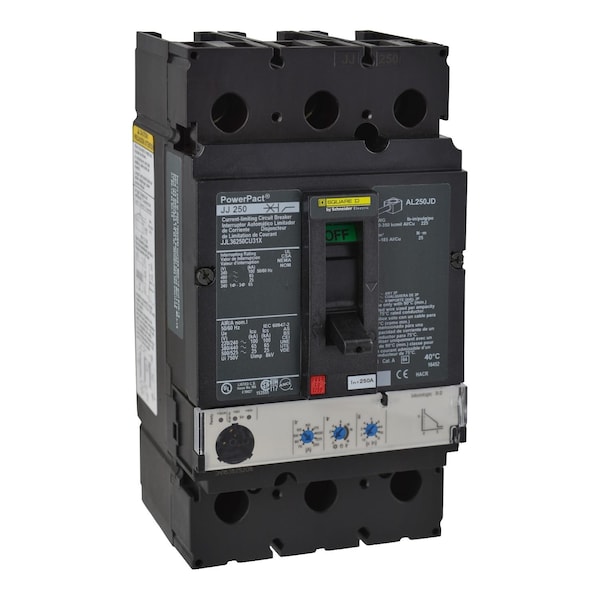 Square D Molded Case Circuit Breaker, JJL Series, 250A, 3 Pole, 600V AC, 100kA at 240V AC - JJL36250CU31X