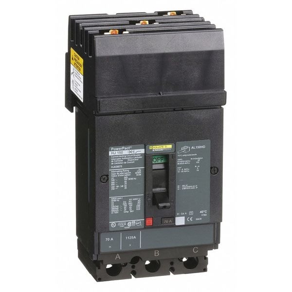 Square D Molded Case Circuit Breaker, HJA Series, 70A, 3 Pole, 600V AC, 100kA at 240V AC - HJA36070