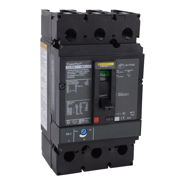 Square D Molded Case Circuit Breaker, JJP Series, 225A, 3 Pole, 600V AC, 100kA at 240V AC - JJP36225