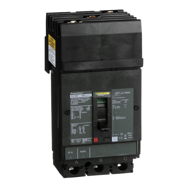 Square D Molded Case Circuit Breaker, HJA Series, 35A, 3 Pole, 600V AC, 100kA at 240V AC - HJA36035