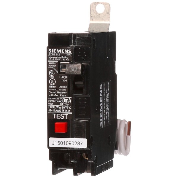 Siemens Miniature Circuit Breaker, BLE Series, 30A, 1 Pole, 120V AC, 10kA at 120V AC - BE130