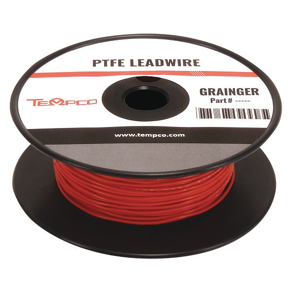 Tempco High Temp Lead Wire, PTFE, 14 AWG, Red, 100 ft - LDWR-1051